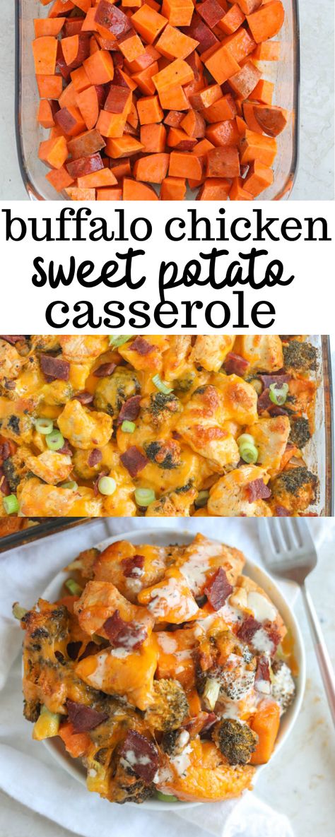 Chicken Sweet Potato Casserole, Buffalo Chicken Sweet Potato, Diner Recept, Chicken Sweet Potato, Healthy Casseroles, Health Dinner, Health Dinner Recipes, Sweet Potato Casserole, Potato Casserole