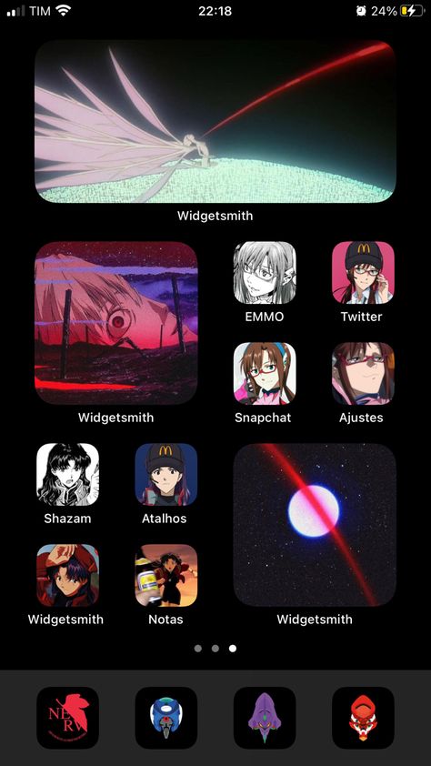 Widgets Idea, Wallpaper Display, Whatsapp Theme, Iphone Colors, Neon Evangelion, Phone Inspo, Phone Layout, Iphone Organization, Phone Inspiration