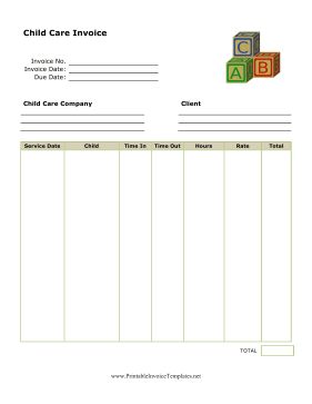 Great for daycare services, this child care invoice is decorated with alphabet building blocks and charges children's parents by the hour. Free to download and print Daycare Daily Sheets, Daycare Services, Invoice Layout, Bernese Dog, Childcare Business, Daycare Design, Printable Invoice, All About Me Preschool, Family Child Care