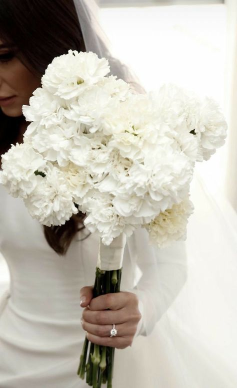 White Carnation Bouquet, Carnation Wedding Bouquet, Carnation Bridal Bouquet, Carnation Wedding, Bridal Bouquet Styles, Small Wedding Bouquets, Simple Wedding Bouquets, Carnation Bouquet, Rose Bridal Bouquet