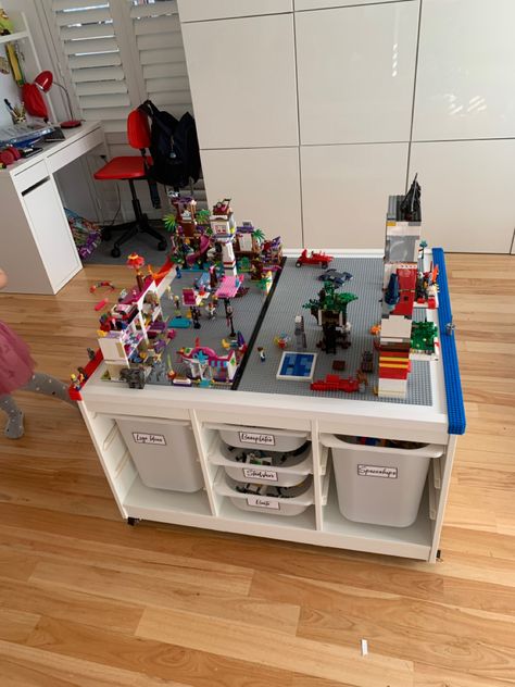 Under The Bed Lego Table, Kids Lego Corner, Trofast Lego Table, Ikea Trofast Lego, Kallax Lego, Trofast Lego, Ikea Lego Table, Lego Play Table, Table Lego