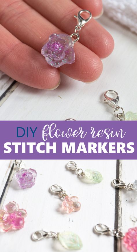 Keep track of your stitches in style with these adorable DIY flower resin stitch markers! A perfect resin craft for crocheters and knitters alike. Resin Stitch Markers, Diy Flower Resin, Diy Hand Soap, Resin Gifts, Wooden Craft Sticks, Tissue Paper Crafts, Resin Creations, Fun Projects For Kids, Diy Resin Projects