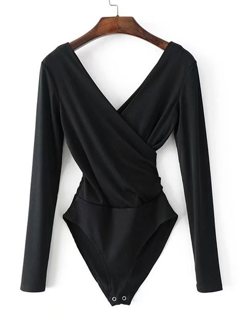 Shop Double V Surplice Bodysuit online. SheIn offers Double V Surplice Bodysuit & more to fit your fashionable needs. Long Sleeve Bodysuit Women, Body Manga Larga, Black Backless Jumpsuits, Blue Green Fabric, High Cut Bodysuit, High Cut Swimsuit, Backless Bodysuit, Backless Jumpsuit, Bodysuit Top