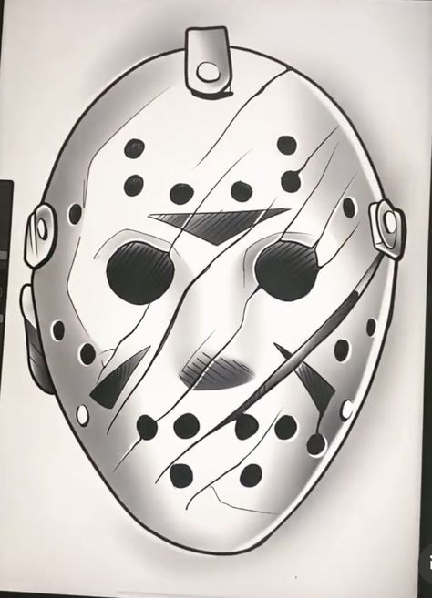 Jason Mask Tattoo Design, Horror Tattoo Stencil, Jason Mask Tattoo, Ski Mask Tattoo, Jason Tattoo, Butterfly Tattoo Stencil, Lily Tattoo Design, Drawing Wood, Half Sleeve Tattoos Drawings