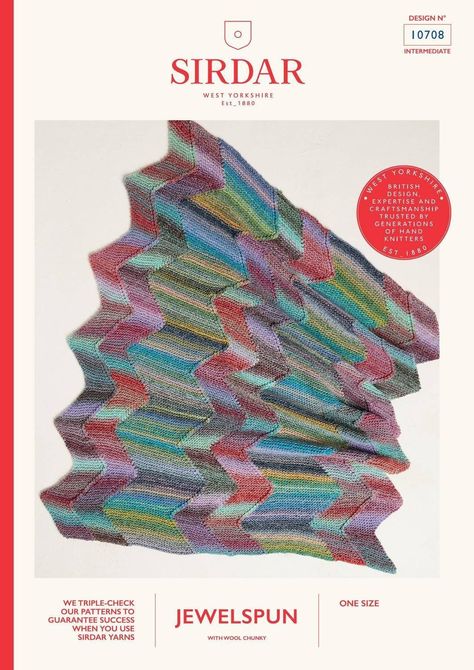 Making Waves Blanket  Knitting Pattern in Sirdar Jewelspun with Wool Chunky  , Sirdar 10708 Sirdar Jewelspun, Colour Shade Card, Blanket Knitting Pattern, Shade Card, Ocean Treasures, Tapestry Kits, Knitting Needles Sizes, Blanket Knitting Patterns, Fine Yarn