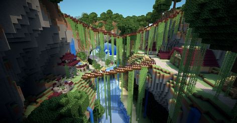 Minecraft village on a ravine Ravine Houses Minecraft, Ravine Build Minecraft, Minecraft Ravine Build, Ravine Village Minecraft, Minecraft Ravine House, Ravine House Minecraft, Ravine Minecraft, Minecraft Ravine Base, Minecraft Ravine Ideas