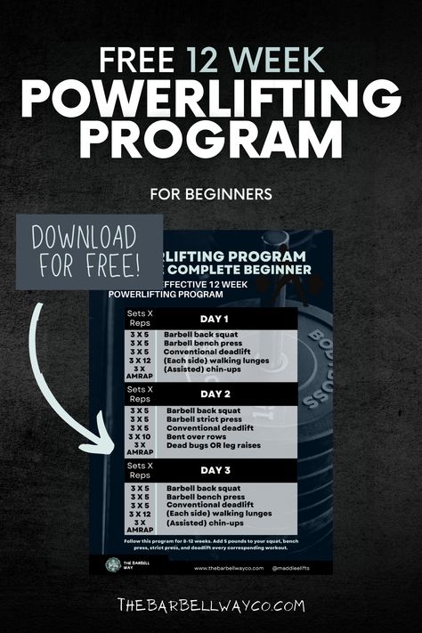 This is a simple, yet effective beginner 12 week powerlifting program for women who are looking to lift heavy. These powerlifting workouts are structured so that you gain maximal strength–it follows a linear progression model. Enjoy! Womens Lifting Plan, Powerlifting Women Workout, Gym Weightlifting Plan For Women, Power Lifting Workouts, Powerlifting Workouts Strength, Power Lifting, Heavy Lifting For Women Routine, Beginner Powerlifting Women, Olympic Lifting Workouts