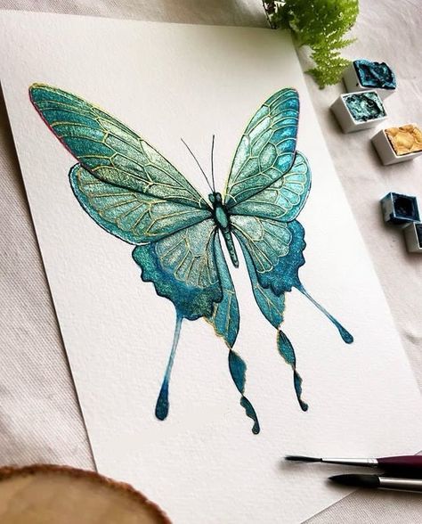 Colour Painting Ideas, Watercolour Butterfly, Watercolor Mandala, Art Alevel, Butterfly Art Painting, Flower Shadow Box, Watercolor Bookmarks, Watercolour Inspiration, Art Drawings Sketches Pencil