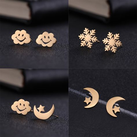 Cheap Stud Earrings, Buy Directly from China Suppliers:My Shape Silver and Gold Stud Earring Cloud Moon Star Cat Snowflake Butterfly Animal Stainless Steel Small Earring Women Earring Enjoy ✓Free Shipping Worldwide! ✓Limited Time Sale ✓Easy Return. Moon Earrings For Teen, Elegant Moon-shaped Earrings For Gift, Snowflake Butterfly, Hypoallergenic Moon-shaped Earrings For Gift, Star-shaped Moon Charm Earrings For Gift, Minimal Gold Jewelry, Snowflake Earrings Studs, Cross Pendant Men, Butterfly Animal