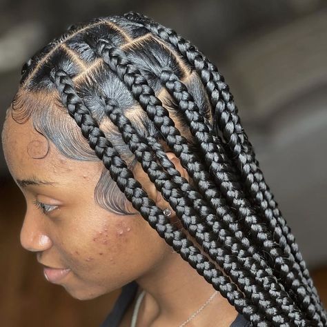 Big Knot Less Braids, Knotledd Braids Styles, Fast Knotless Braids, Edges For Knotless Braids, Bairds For Black Women, Fast Hairstyles Braids, Knotelles Braids, Edges With Box Braids, Cute Fast Braids Quick Hairstyles Black