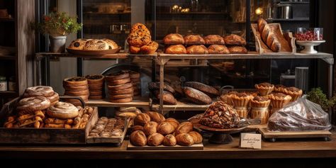 A rustic, artisanal bakery display, featuring freshly baked bread and pastries, celebrating the craft of baking, concept stock photography, #concept, #stock, #photography, #ad Artisanal Bakery, Rustic Bakery, Wallpaper Horizontal, Dream Bakery, Artisan Bakery, Photography Concept, Freshly Baked Bread, Bakery Display, Baked Bread