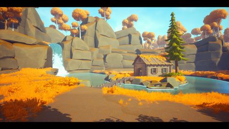 Stylized Autumn Forest, tomka 达玛拉 on ArtStation at https://www.artstation.com/artwork/J9ED4a Low Poly Art Style, 3d Stylized Environment, 3d Island, Stylized Landscape, Big The Cat, Fall Games, Low Poly Games, Low Poly Art, Autumn Scenes