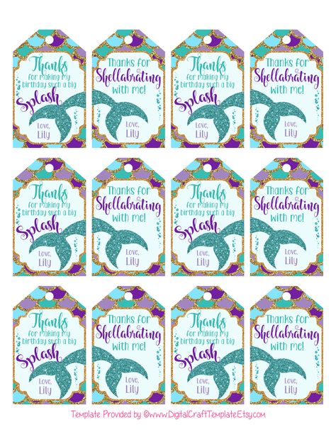 Mermaid Thank You Tags, Mermaid Loot Bags, Mermaid Party Printables Free Favor Tags, Mermaid Party Menu Ideas, Mermaid Favor Bags, Mermaid Pool Party Ideas, Mermaid Party Theme, Bubble Guppies Invitations, Mermaid Party Favors Bags