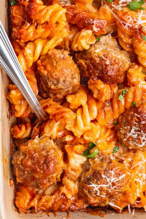 Meatball And Marinara Recipes, Rotini And Meatballs, Italian Meatball Pasta Recipes, Pasta With Meatballs Recipes, Macaroni And Meatballs, Meat Ball Pasta Recipe, Meatballs Pasta Recipes, Pasta With Meatballs Easy Recipes, Meatballs And Pasta Recipes