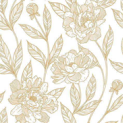 Golden peony on Behance Gold Flowers Wallpaper, Elephant Pillow Pattern, Vector Prints, Peony Flower Design, Print Development, Body Background, Peony Illustration, Peony Leaves, Fashion Adobe Illustrator