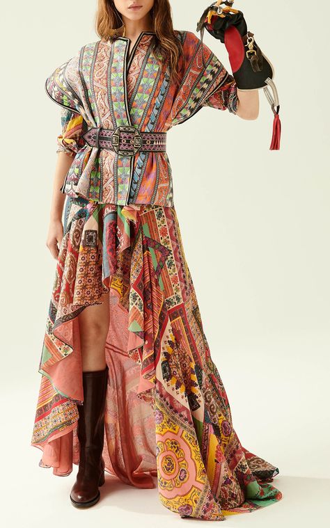 Etro Ruffle Printed High-Lo Dress Etro Resort, Meghan Roche, Eurasian Steppe, Look Boho Chic, Ethno Style, Mode Hippie, Hippie Fashion, Resort 2020, 2020 Trends