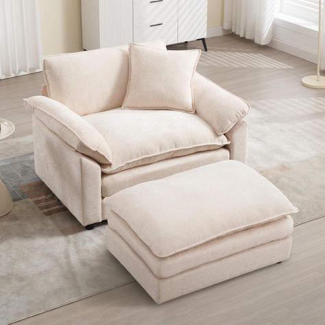 PRICES MAY VARY. 【SUPERIOR COMFORT】Comfortable oversized chair with extra spacious seat and 12.25'' wide armrests with ottoman provides you with plenty of space to rest. The chair and semi-curved backrest design comes with a small neck pillow to ensure perfect support for your back and neck, relieving fatigue from sitting for a long time. 【HIGH QUALITY FABRIC】 Large accent chair uses high-density, stain-resistant decorative fabric that is breathable, hypoallergenic, and resistant to pet scratche Large Chair With Ottoman, Oversized Arm Chair, White Reading Chair, Lazy Chair Living Room, Best Reading Chair, Cozy Chairs For Reading, Oversize Chair, Oversized Accent Chair, Chairs For Bedroom