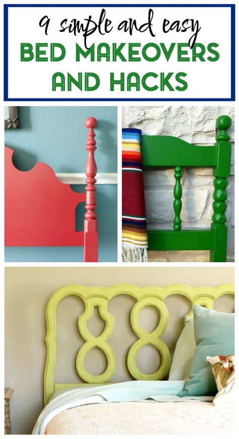 Simple and Easy Bed Makeovers and Hacks - All were done with a paint sprayer to cut down on time and give a flawless finish! Bed Makeover Ideas, Creative Headboards Diy, Bed Makeover Paint, Easy Bed, Bed Makeover, Weird Furniture, Head Boards, Kids Bed Frames, Painted Beds