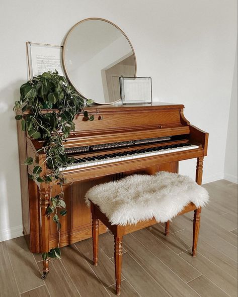 Piano With Mirror Above, Mirror Above Piano, Upright Piano Decor, Piano Space, Design Your Own Room, Piano Living Rooms, 1940s House, Piano Stand, Light Academia Decor