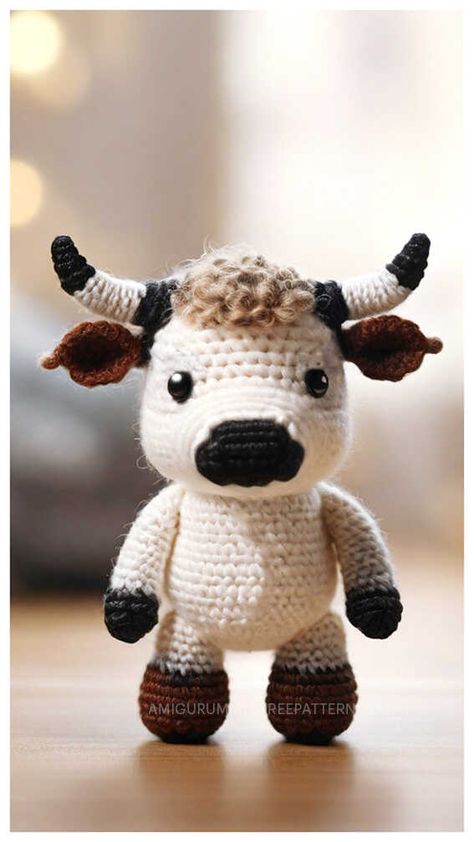 Bull Crochet Pattern, Crocheted Cow, Amigurumi Crochet Free Pattern, Crocheting Amigurumi, Crocheted Cow Pattern, Crochet Plushies, Amigurumi Cow, Crocheted Patterns, Crochet Star