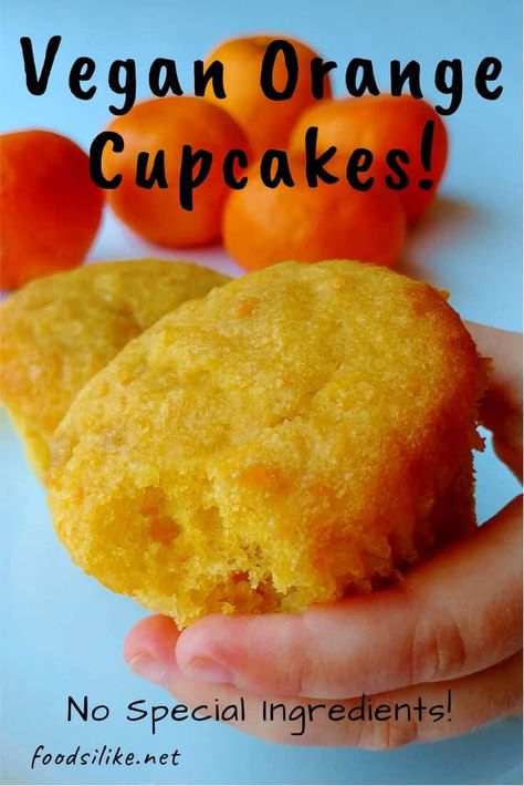 Vegan Orange Cupcakes burst with citrusy flavor! The most orangey cake ever! They're springy, fluffy, and super moist. They're stuffed with pureed clementines to keep them moist. Vegan with NO unusual ingredients. Egg-free, dairy-free, and easy to make gluten-free! Muffin-like, they're perfect without frosting. #oranges #cake #foodsilike Almond Coffee Cake, Orange Cupcakes, Vegan Cupcakes, Orange Cake, Vegan Cake, Delicious Vegan Recipes, Vegan Baking, Egg Free, Fruit Recipes