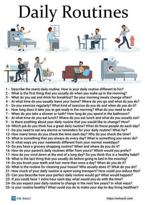 ESL Conversation Questions Archives - Page 4 of 17 - ESL Vault Esl Daily Routines, Spoken English Activities, English Class Activities, Esl Speaking Activities, Speaking Questions, English Questions, English Language Learning Activities, Speaking Activities Esl, English Activity