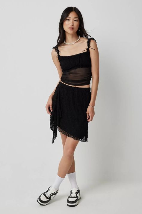 Sites-ardene-Site Lace Mini Skirt, Asymmetrical Skirt, Bottom Clothes, Asymmetrical Hem, Crop Tank, Asymmetric Hem, Mini Skirt, Elastic Waist, Mini Skirts