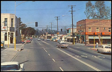 Tustin, 1950's | Looking north on "D" Street from Main. Tustin California, Oc California, California Architecture, Ca History, Simpler Times, California History, Line Photo, Los Angles, Vintage Los Angeles