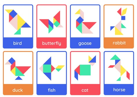 Tangram Animals, Birds Activities, Tangram Printable, Tangram Design, Tangram Shapes, Tangram Patterns, Shapes Flashcards, Visual Perception Activities, Preschool Fine Motor Activities