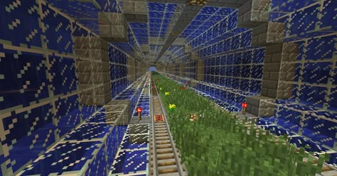 After seeing that underwater railway posted here, I thought I'd show you guys part of a railway that we use on a world that's entirely underwater Underwater Bridge Minecraft, Underwater Tunnel Minecraft, Underwater City Minecraft, Minecraft Underwater City, Underwater Base Minecraft, Minecraft Railway Ideas, Minecraft Railway, Underwater Base, Underwater Tunnel