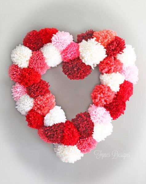 Great tutorial to make a cheap HEART SHAPED WREATH FORM from fynesdesigns.com Heart Wreath Form, Recycler Diy, Pompon Diy, Heart Shaped Wreath, Pom Wreath, Wreath Hanging, Heart Shaped Wreaths, Pom Pom Wreath, Diy Pom Pom