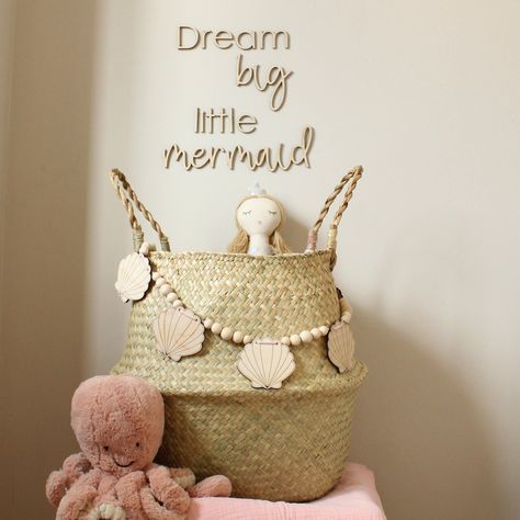 Little Mermaid Nursery Theme, Mermaid Nursery Theme, Mermaid Themed Nursery, Beachy Nursery, Little Mermaid Quotes, Sisters Bedroom, Boho Nursery Girl, Mermaid Room Decor, Nursery Ocean