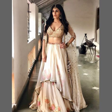 Beautiful double layered Lehenga-Choli.  #Lehenga-Choli #Indo-Western Double Layered Lehenga, Layer Lehenga, Indian Trends, Layered Lehenga, Designed Dresses, Simple Lehenga, Black Lehenga, Floral Lehenga, Pakistani Couture