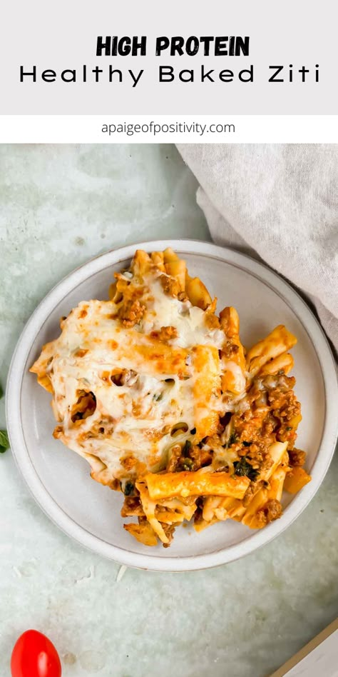 Healthy Dinner Recipes Red Meat, Macro Friendly Baked Ziti, Protein Baked Ziti, High Protein Baked Spaghetti, High Protein Baked Pasta, High Protein Baked Ziti, Protein Pasta Bake, High Protein Pasta Bake, Healthy Baked Pasta Recipes