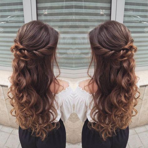 Instagram Hairstyles, Quinceanera Hairstyles, Quince Hairstyles, Half Updo, Penteado Cabelo Curto, Formal Hairstyles, Wedding Hair And Makeup, Long Curly Hair, Homecoming Hairstyles