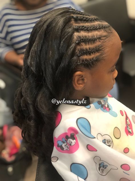 Natural kids Long hair silk press package #yelenastylz #natural hair  #silk press Braids With Silk Press, Silk Press Braided Hairstyles, Silk Press With Braids, Little Black Girls Hairstyles For Kids Silk Press, Little Black Girls Silk Press Hairstyles For Kids, Black Girls Hairstyles For Kids Blowout, Toddler Silk Press Natural Hair, Press And Curl Natural Hair Kids, Silk Press Kids Styles