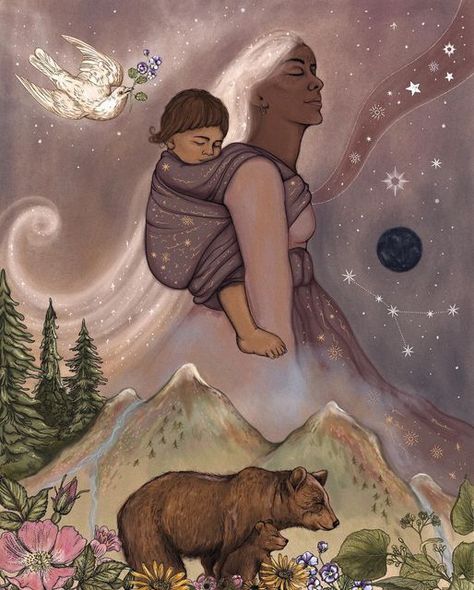 J o s é p h i n e K l e r k s on Instagram: "Commission work for @artipoppe first edition newsletter 🕊 This piece is inspired by the motherly intuition that runs deep down. The mammal force that holds this innate inner knowing what’s best for you and your baby. Discovering the world new again, so tender and vulnerable, yet so strong and shining. Always close as if the heart beats melts into one. The mother as the guiding star, walking through the waves of this humbling existence, held by the g Buda Zen, Motherhood Art, Family Maternity Pictures, Mother Bears, Mom Pictures, Four Kids, Feminine Art, Fantasy Paintings, Ethereal Art