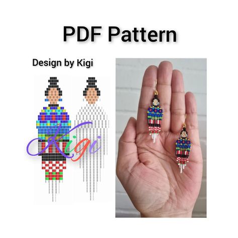 Tiny woman fringe earrings pattern now available on my etsy shop 🥳 Link in bio ❤️ #seedbeadedjewelry #seedbeadedearrings #fringeearrings #seedbeadedfringes #owndesign #bykigi #originaldesign #inukwoman #inuk #kalaaleq #kalaallitnunaat #iverutit Fringe Earrings Pattern, Tiny Woman, Stitch 2, Brick Stitch, Beads And Wire, Fringe Earrings, Pdf Pattern, Original Design, Halloween Shopping