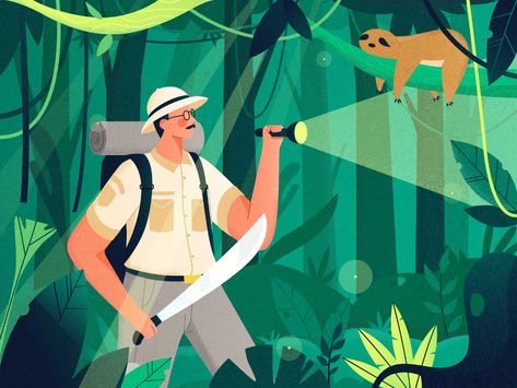 Jungle Adventure 🦁 by Pandi Atuk for Orely on Dribbble Jungle Drawing, Animation Classes, Jungle Illustration, Naive Illustration, Adventure Design, Jungle Adventure, Kpop Drawings, Plant Illustration, Book Projects