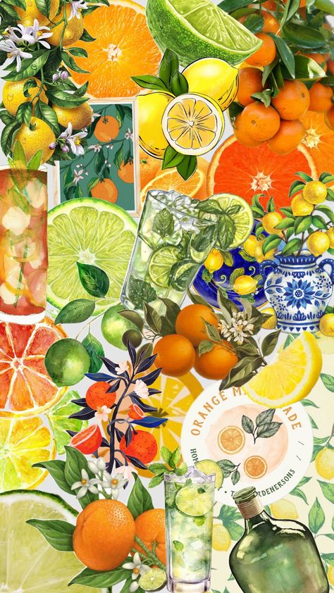 Coffee Collage Aesthetic, Vision Scrapbook, Fruit Collage Art, Grapefruit Wallpaper, Citrus Wallpaper, Fruit Collage, Christmas Wallpaper Iphone Cute, Bow Wallpaper, Dinner Party Summer