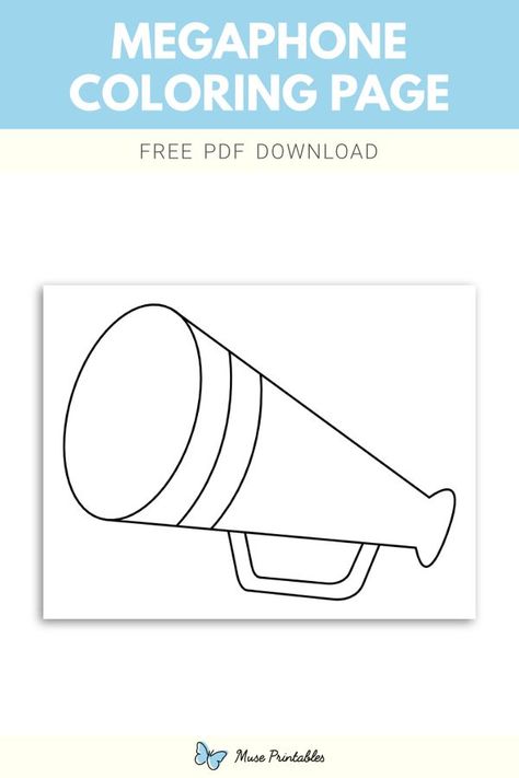 Free printable megaphone coloring page. Download it at https://museprintables.com/download/coloring-page/megaphone/ Megaphone Drawing, Cheerleading Pom Pom, Templates Printable Free, Coloring Sheets, Template Printable, Free Printables, Coloring Pages, Paper Crafts, How To Plan