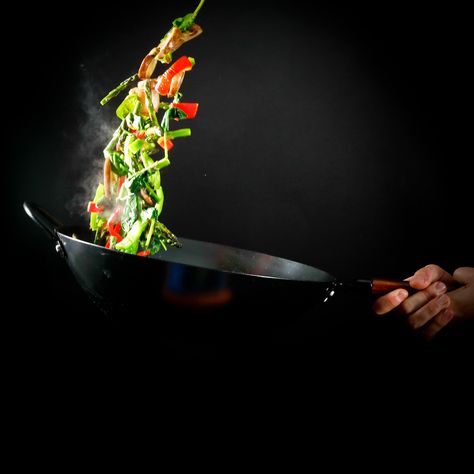 Creating fun shots with the wok in the studio today. #wok #stirfry #cooking #asian #food #colorful #foodstyling Wok Photography, Wok Stir Fry, China Temple, 25 Birthday, Pf Changs, Wok Cooking, Brownie Cups, Cooking Photography, Exploded View