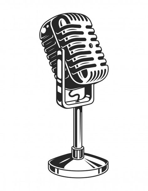 Retro monochrome music microphone concep... | Free Vector #Freepik #freevector #vintage #music #retro #microphone Concert Microphone, Microphone Drawing, Old Microphone, Retro Music Art, Music Microphone, Microphone Tattoo, Karaoke Party, Music Tattoo, Music Logo