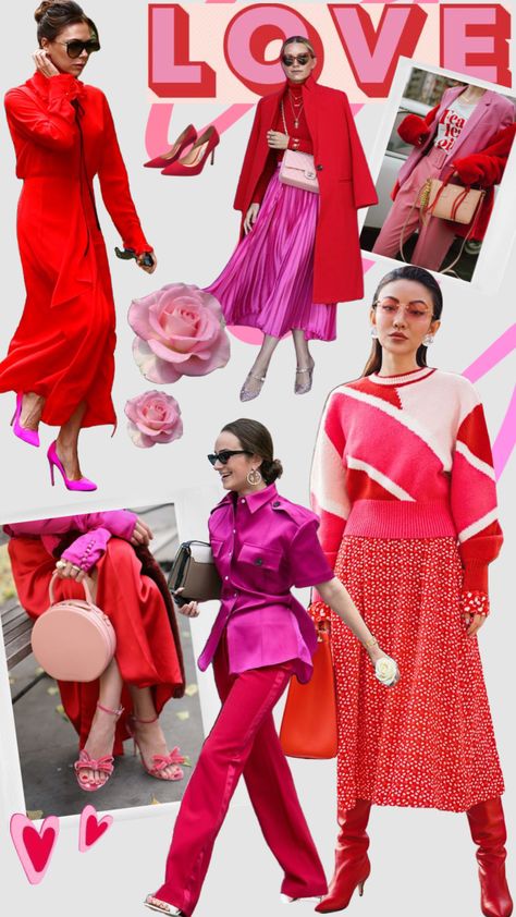 Red Pink Outfit Color Combos, Pink And Red Aesthetic Outfit, Pink And Red Outfits For Women, Pink And Red Outfit Aesthetic, Red Pink Outfit, Pink Red Outfit, Red Outfit Inspiration, Red And Pink Outfit, Pink And Red Outfit