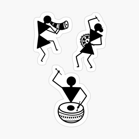 Warli Musicians, Indian Stickers, Drum Drawing, Warli Paintings, Basic Geometric Shapes, Indian Musical Instruments, Warli Art, African Drum, Geometric Origami