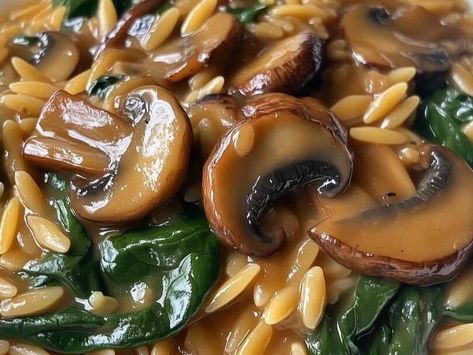 Wholesome Comfort Food: Orzo Pasta with Mushrooms and Spinach Recipe! - NewsBreak Spinach Mushroom Orzo, Pasta With Mushrooms And Spinach, Orzo With Mushrooms, Mushroom Orzo, Mediterranean Orzo, Pasta With Mushrooms, Parmesan Mashed Potatoes, Mushrooms And Spinach, Spinach Tortellini Soup