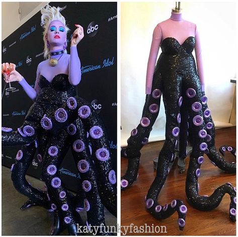 @katyperry wearing a custom Ursula costume by @jwujek and @shokrala for @americanidol’s Disney themed show tonight! 💜 #katyperry #fashion… Diy Ursula Costume, Octopus Costume, Ursula Costume, Villain Costumes, Frozen Costume, Mouse Costume, Running Costumes, Mermaid Costume, Disney Costumes