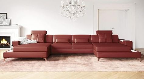 Amazon.com: Big Sectional Chaise Sofa Leather Couch LED Sofa Furniture red Leather - BULLHOFF by Giovanni Capellini : Home & Kitchen Sectional Chaise, Sofa Leather, Leather Couch, Chaise Sofa, Leather Sofa, Sofa Furniture, Sofa Couch, Red Leather, Sectional