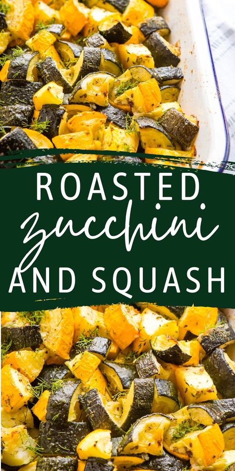 This Roasted Zucchini and Squash recipe is the perfect healthy side dish for fall! Fresh zucchini, summer squash, fresh herbs and basic pantry ingredients - easy to make and delicious! Recipe from thebusybaker.ca! #zucchini #squash #roastedzucchiniandsquash #veggies #sidedish #vegetarian #vegan via @busybakerblog Roasted Zucchini And Yellow Squash, Roasted Squash And Zucchini, Zucchini And Squash Recipes, June Oven, Roasted Zucchini And Squash, Veggies Roasted, Gut Protocol, Roasted Summer Squash, Summer Squash Casserole