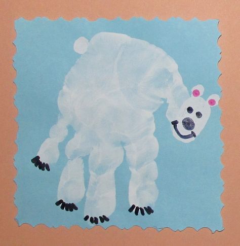 Polar Bear Handprint, Polar Bear Footprint Craft, Polar Bear Art For Toddlers, Polar Bear Toddler Craft, Polar Bear Handprint Craft, Polar Bear Crafts For Toddlers, Arctic Animal Crafts For Toddlers, Polar Bear Activities For Preschool, Polar Bear Craft For Toddlers